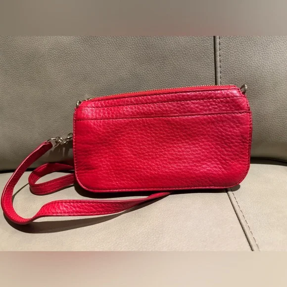 Cole Haan Red Pebbled Leather Crossbody Bag (8”x 5”) zip top closure - Picture 6 of 16